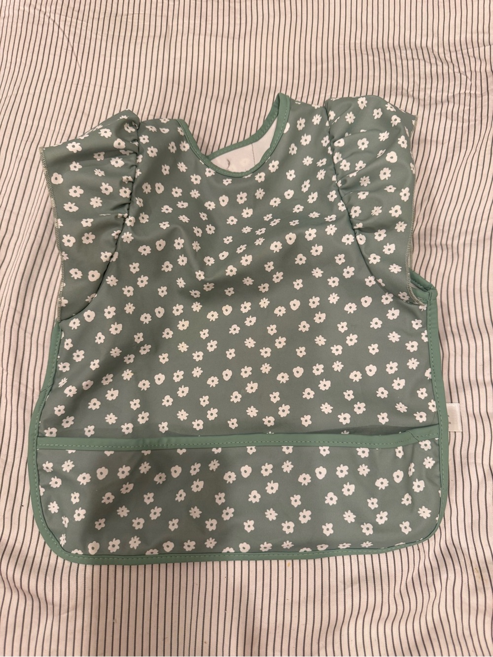 cloud island Mint Green Floral Ruffle-Shoulder Waterproof Bib